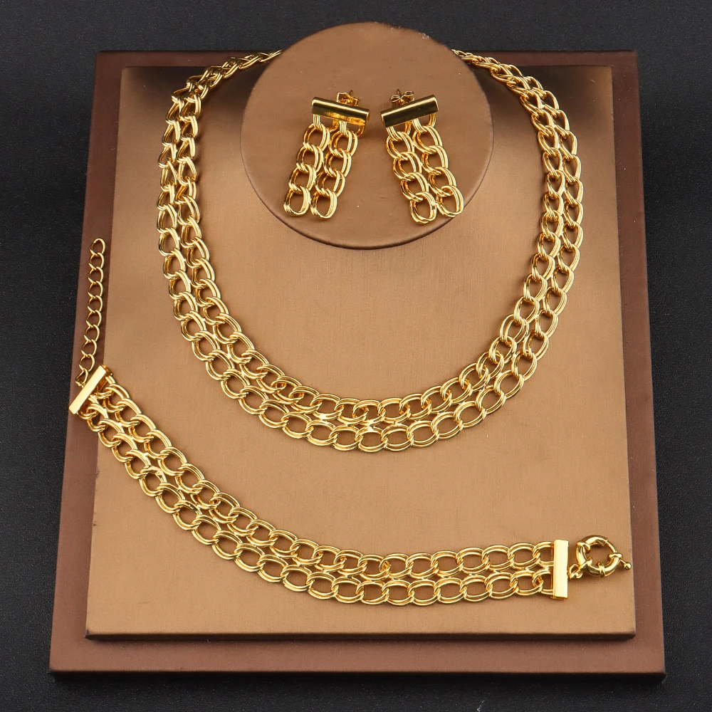 

Punk Jewelry Sets Big Thick Chain for Women Men Multiple Small Circle Earrings Bangle Bracelet for Cool Boy Girl Party Gift