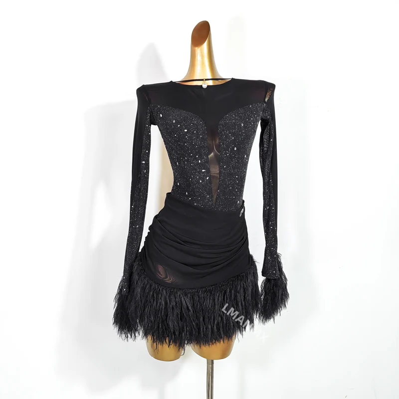 Женское платье с длинным рукавом для латиноамериканских танцев соревнований