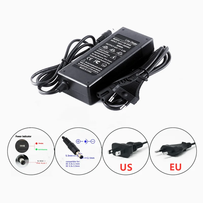 

48V Lithium Ion Battery Charger Output 54.6V 2A Input Voltage 100-240 VAC For 13S 48V Electric Bicycle 18650 Li-ion Chargers