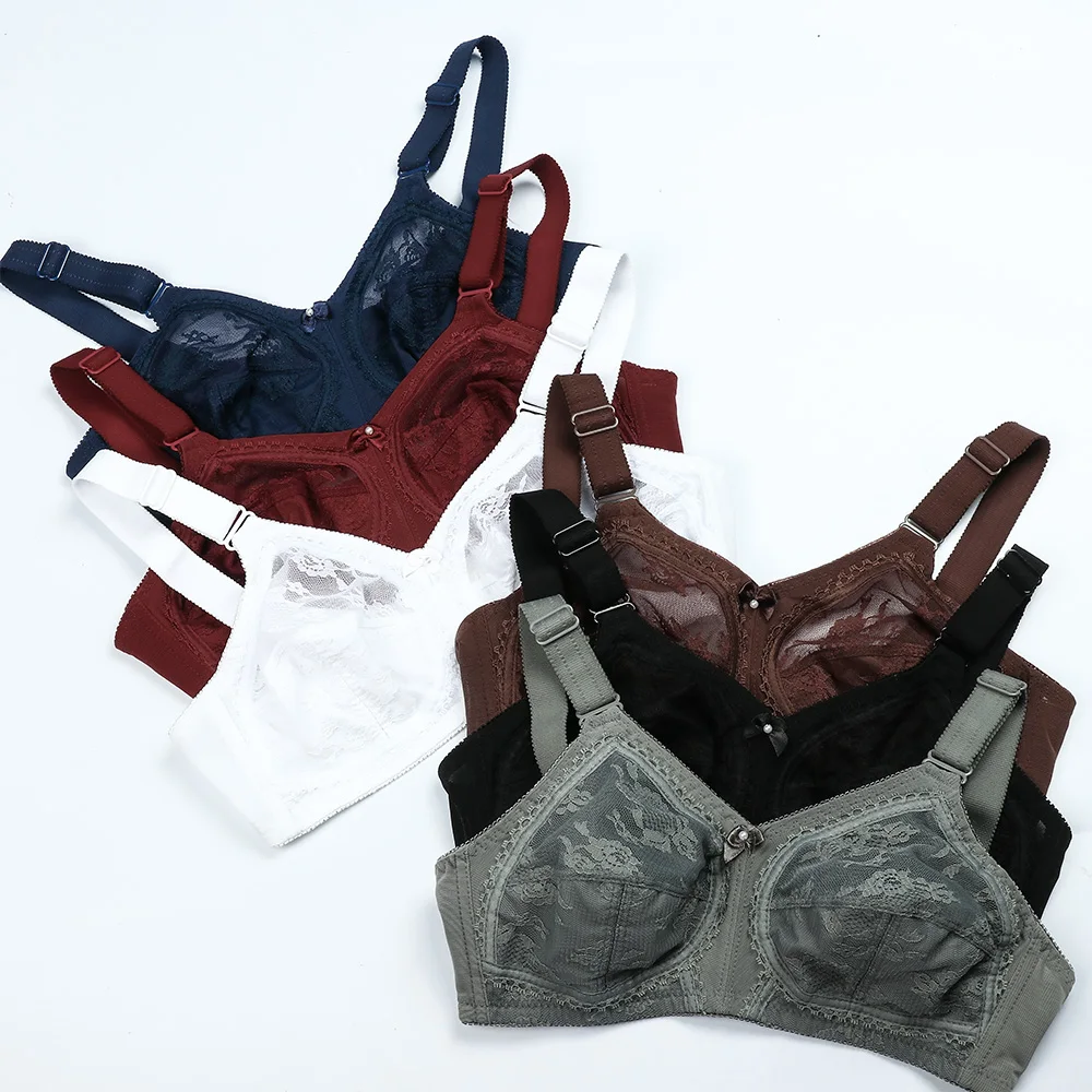 Big Size Bra Embroidery Wire Free Ultra-thin Mesh Adjusted-straps Woman Sexy Lingerie Underwear Plus Size Bra B C D DD E F G H I