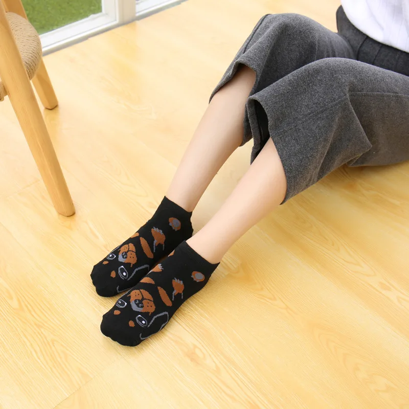 Morematch 1 Pair Women Animal Ankle Sock Pug Corgi Rottweiler Schnauze Samoyed Dog Pet Cotton Socks 5 Colors Optional