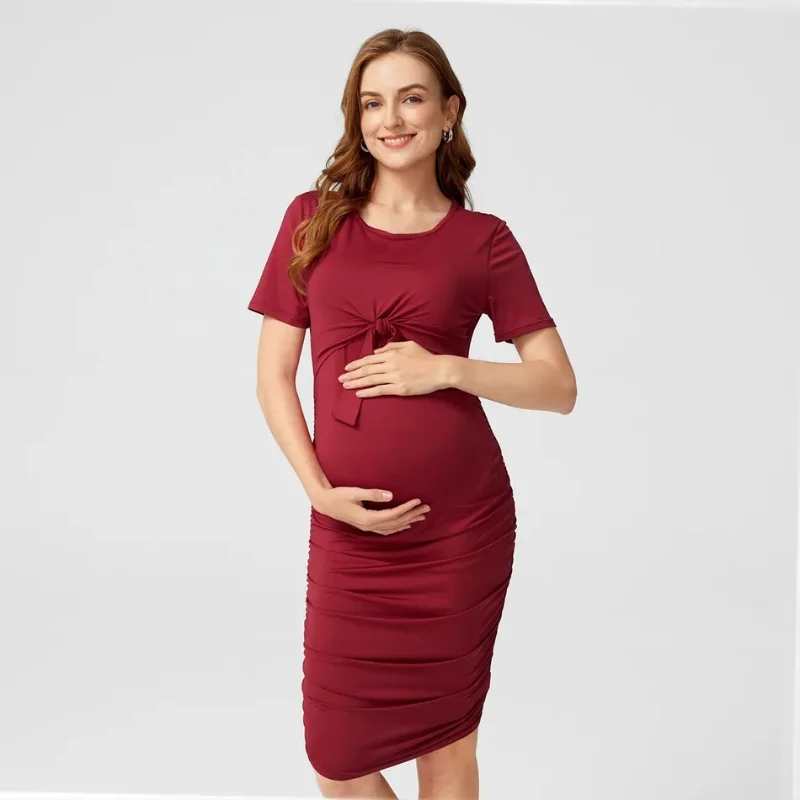 YUQIKL Summer Womens Maternity Dresses Simple Cotton Bow Plus Size Dress Nursing Baby for Maternity Breastfeeding Dress