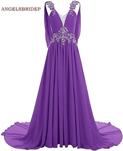

Cap Shoulder Prom Dresses Vestidos de festa Chiffon Crystal Floor-Length Formal Evening Party Gowns Hot Sale