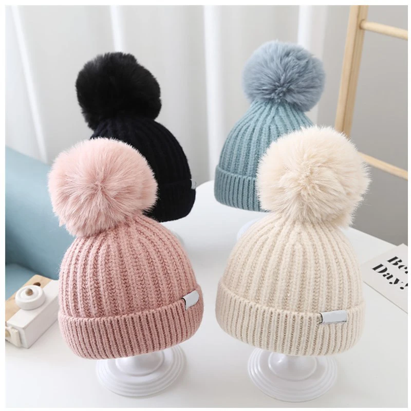 

Cute Big Pompom Soft Baby Knitted Hat Winter Thicken Warm Infant Beanie Cap Solid Color Newborn Kids Boy Girl Bonnet Hat