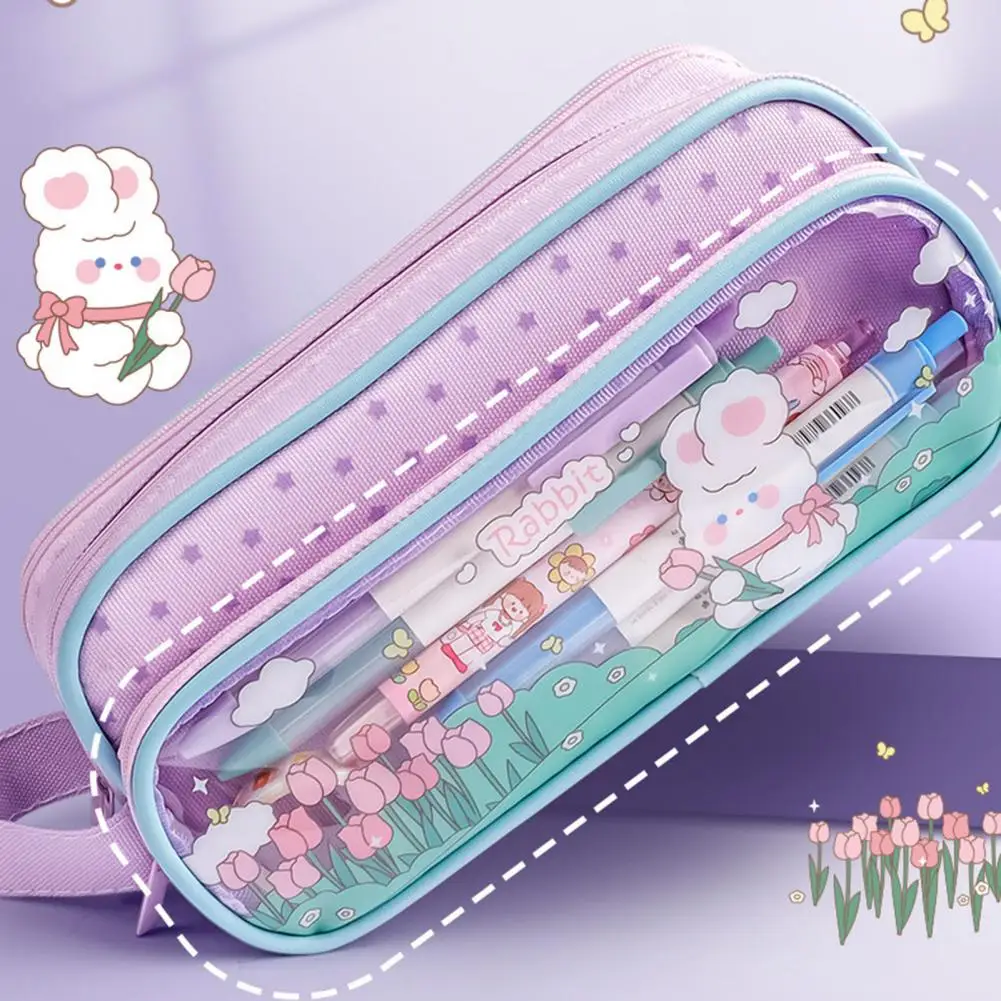 

Пенал для карандашей с мультяшным принтом, Холщовый, удобный большой пенал для хранения канцелярских принадлежностей