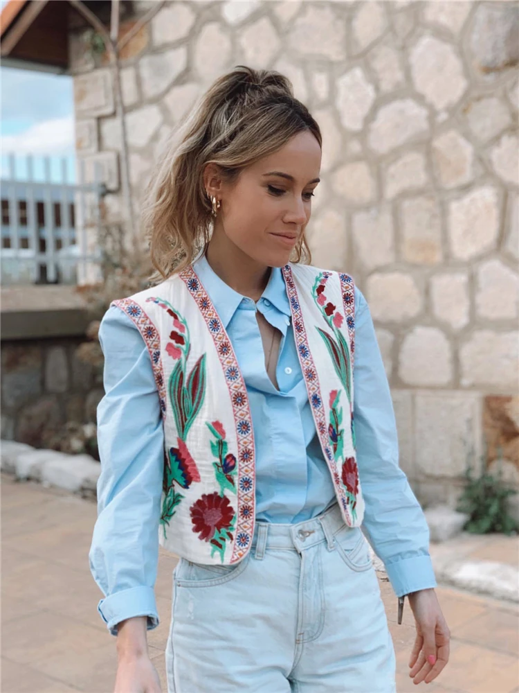 

2023 Ladies Boho Printed Vest Jacket 2022 New Buttonless Cropped Women's Thin Cardigan Vacation Jacket Tops