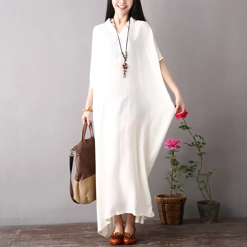 

Summer Maxi Dress Women Long Dresses Loose Bat Sleeve V-neck Casual Dress Robe Female Elegant Clothing Party Office Lady Boho