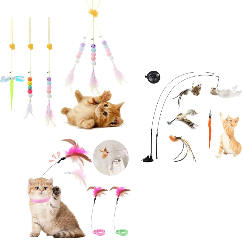 

Cat Stick Toy Interactive Cat Toy Hanging Toys Cats Teaser Stick with Bell Sucker Toy for Kitten Playing Teaser Wand Toy