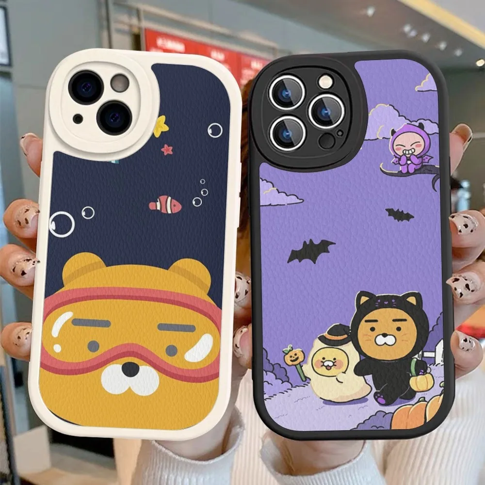 

K-KAK-AOS bear Fridens Phone Case Hard Leather For iPhone 14 13 12 Mini 11 14 Pro Max Xs X Xr 7 8 Plus Fundas