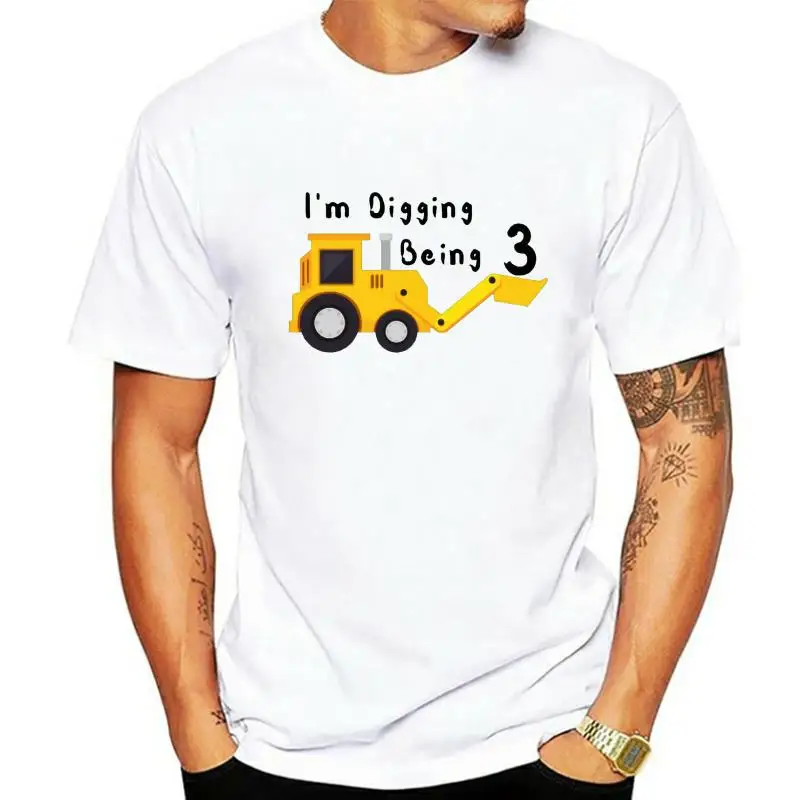 

Мужская футболка, бульдозер на 3-й день рождения, строительная модель, трехлетний мальчик, малыш, дети, футболка, женская футболка