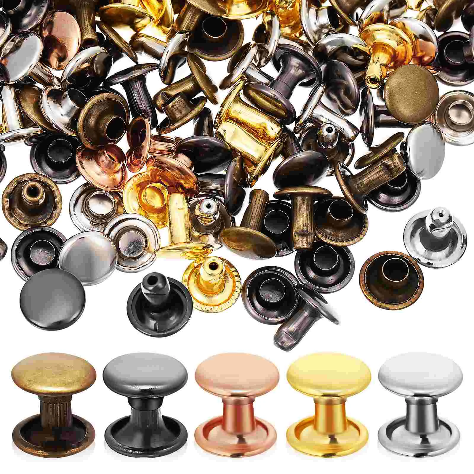 

100 Pcs Double Cap Rivets Punk Cat The Hat Kit Iron Studs For Clothing