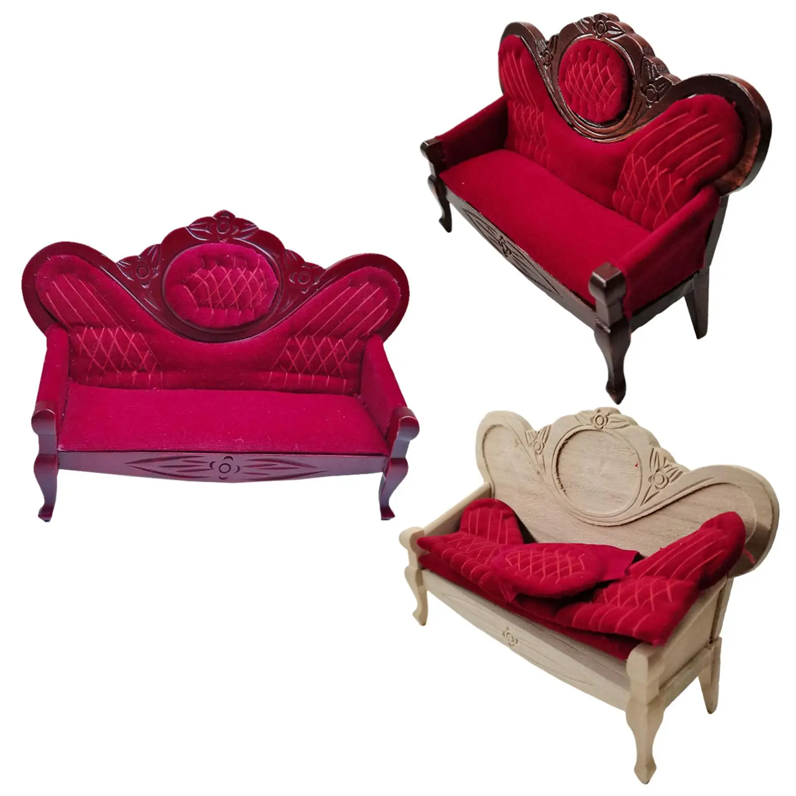 

1/12 Dollhouse Sofa Toy Vintage Miniature Couch for Living Room Doll House Decoration