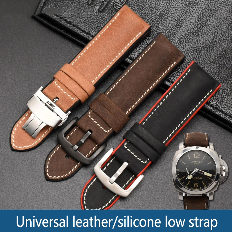 

Frosted Leather Silicone Base Watchband For FOSSIL Panerai L-ongines Craftsman Cowhide Waterproof Watch Strap 20 21MM 22MM 24MM