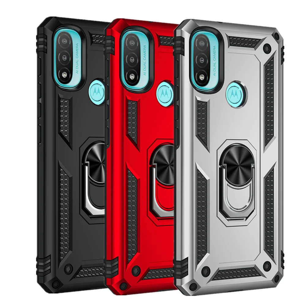 

Moto E40 Luxury Shockproof Case For Motorola Moto E20 E30 E40 G31 G41 G51 Ring Armor Car Magnetic Silicone Protective Cover