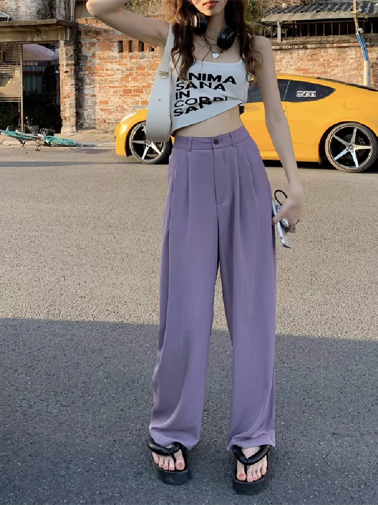 

Summer Wide Leg Pant High Waist Solid Color Loose Office Lady Suit Pants Elegant Casual Straight Trousers Women Baggy Pantalones