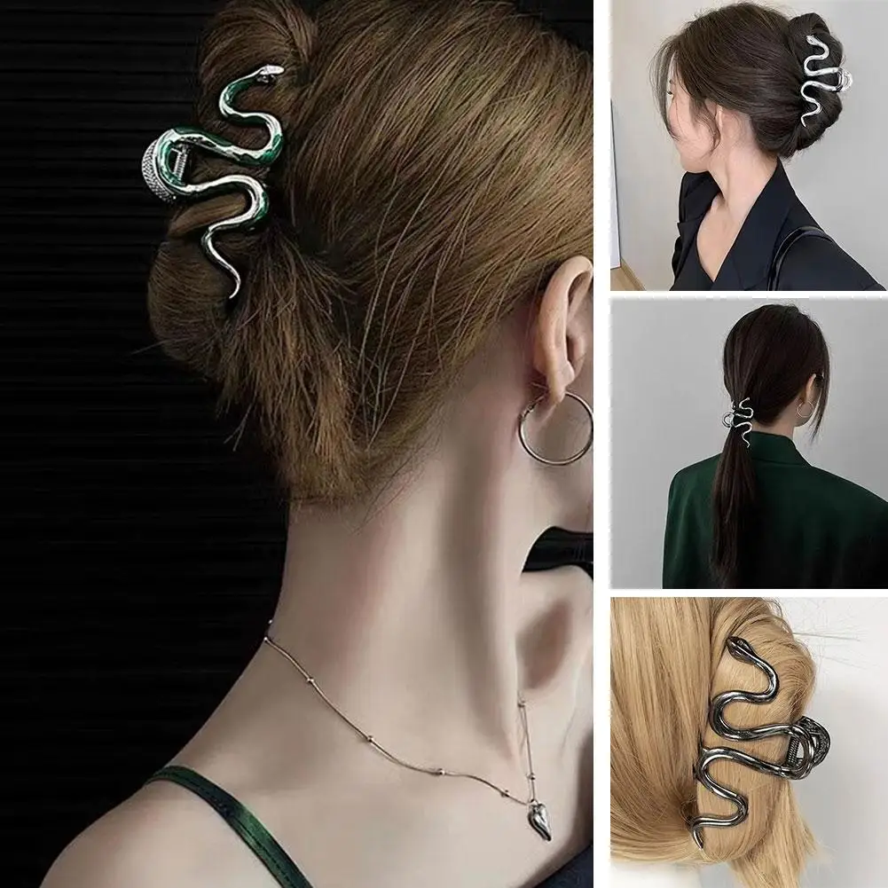 Новинка 2024 металлический зажим для волос в форме змеи Волнистый акулы большой