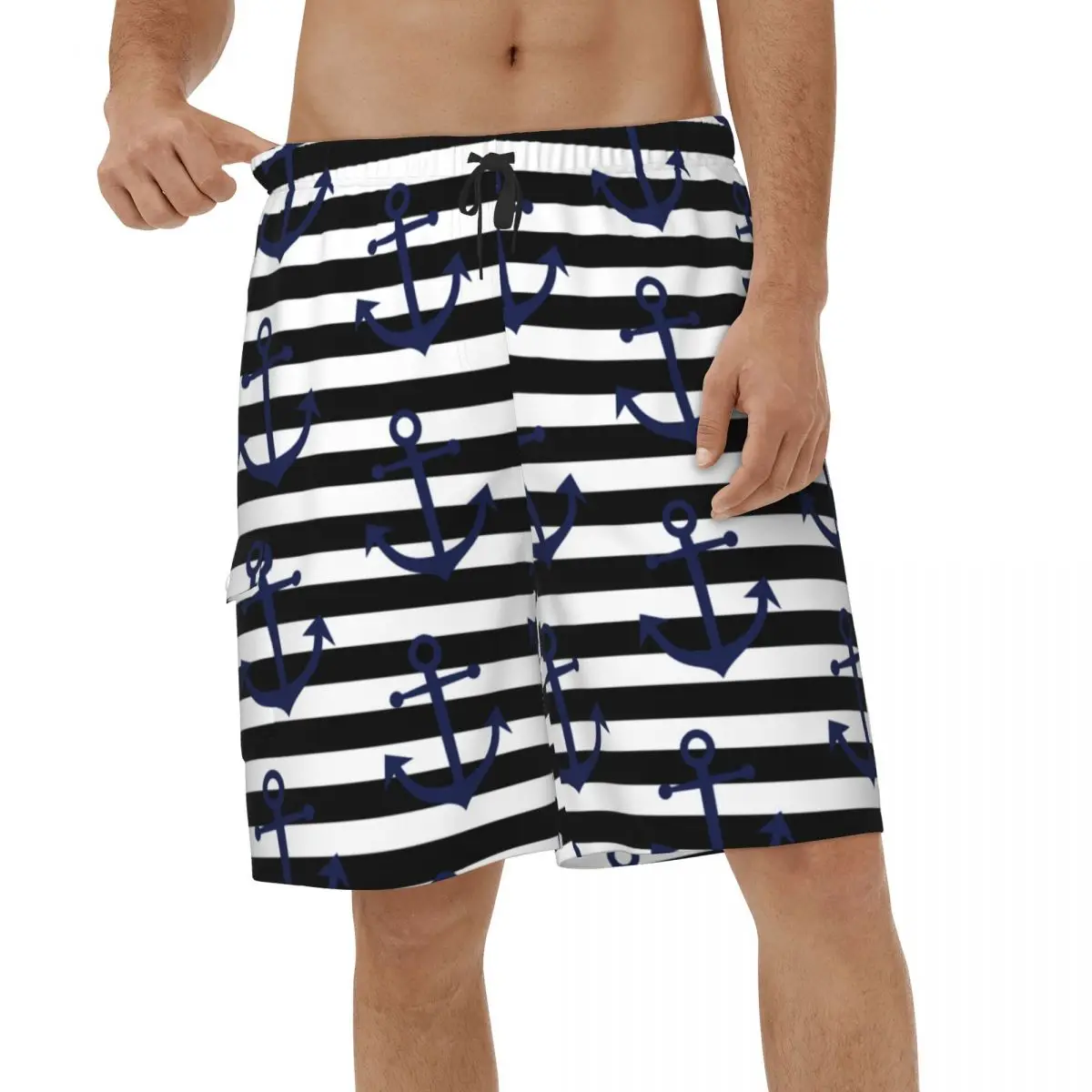 

New Shorts Vintage Blue Anchor Quick Dry Mens Briefs Men Swimming Shorts