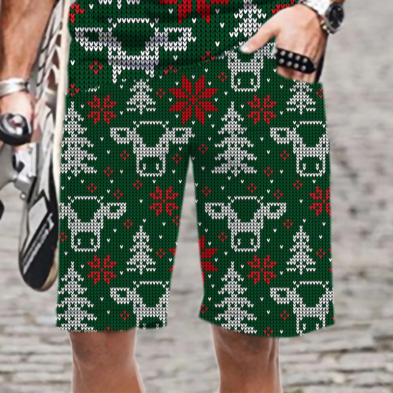 Men's Shorts Comfortable Christmas Pattern Cool Swimsuit Streetwear Summer Elastic Waist Mens Clothing Oversized Beach Casual