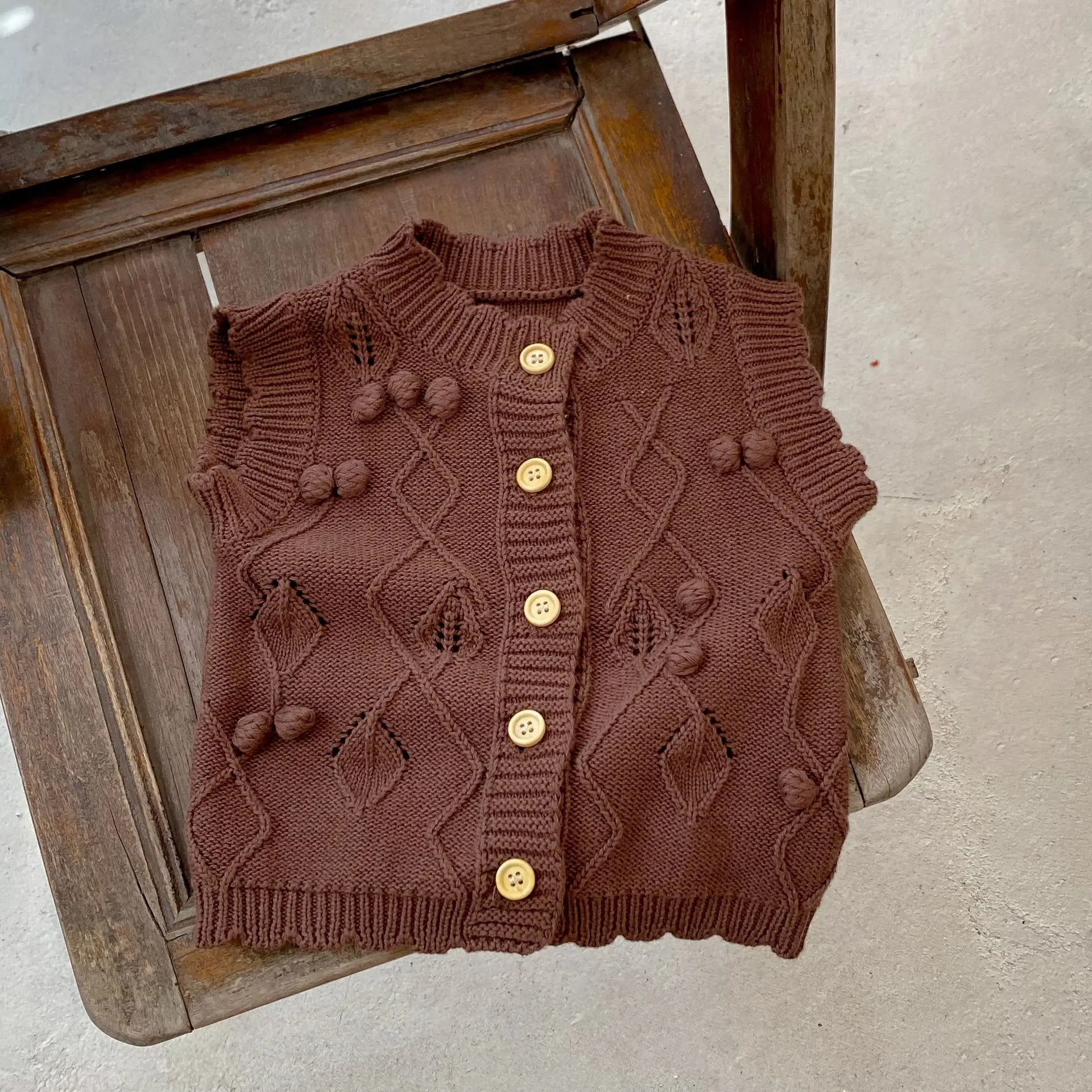 Kids Knitting Sleeveless Sweater Coat Vest 2022 Autumn Baby Girl Baby Cardigan Knitted Sweater V-neck Sweater Vest Coat