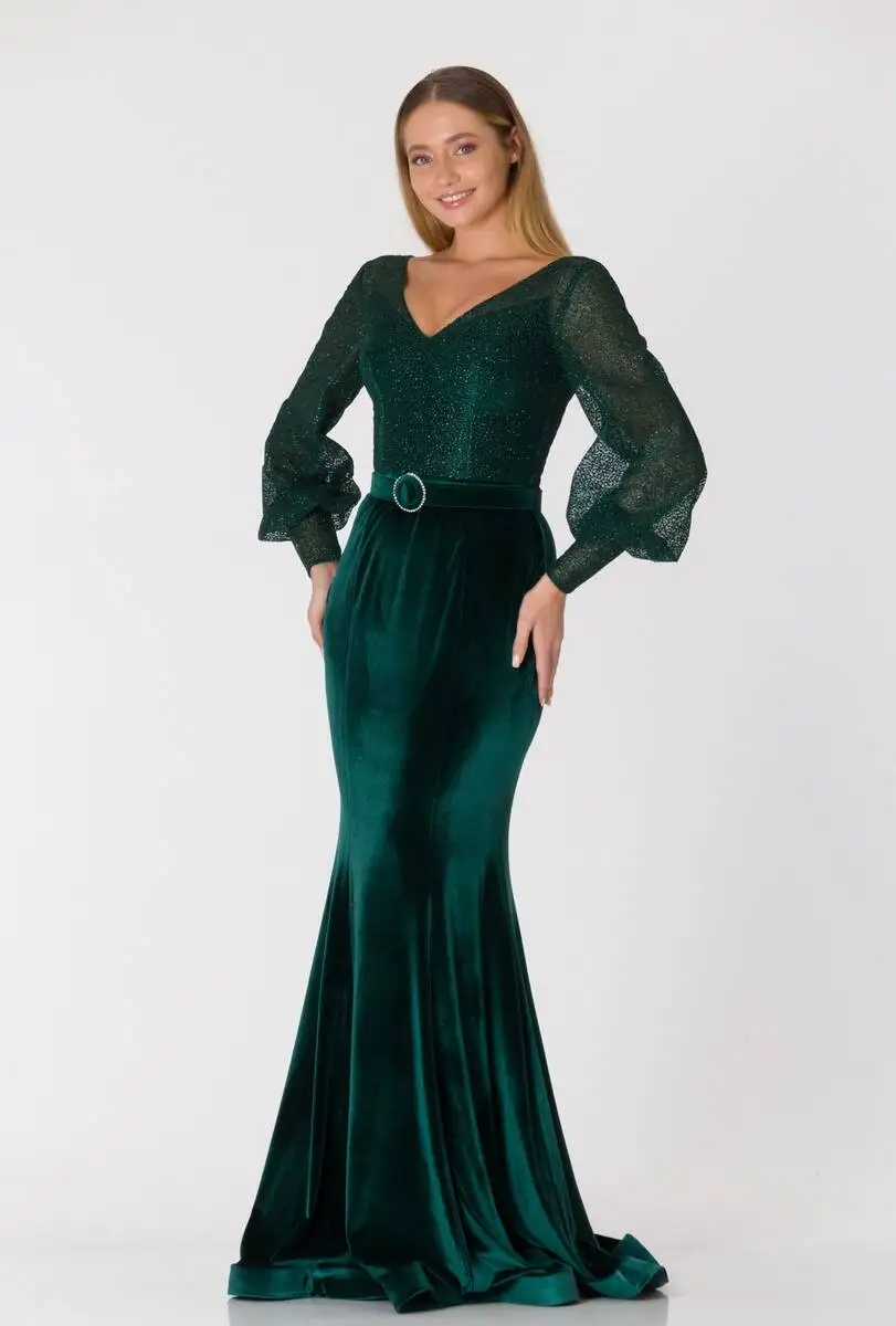 

Top Luminous Velvet Fish Evening Dress Khaki