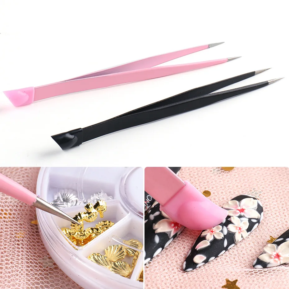 

Double Ended Silicone Nail Art Tweezers with Pressing Head Nail Stickers Rhinestones Pickup Clip Eyelash Extension Makeup Tools