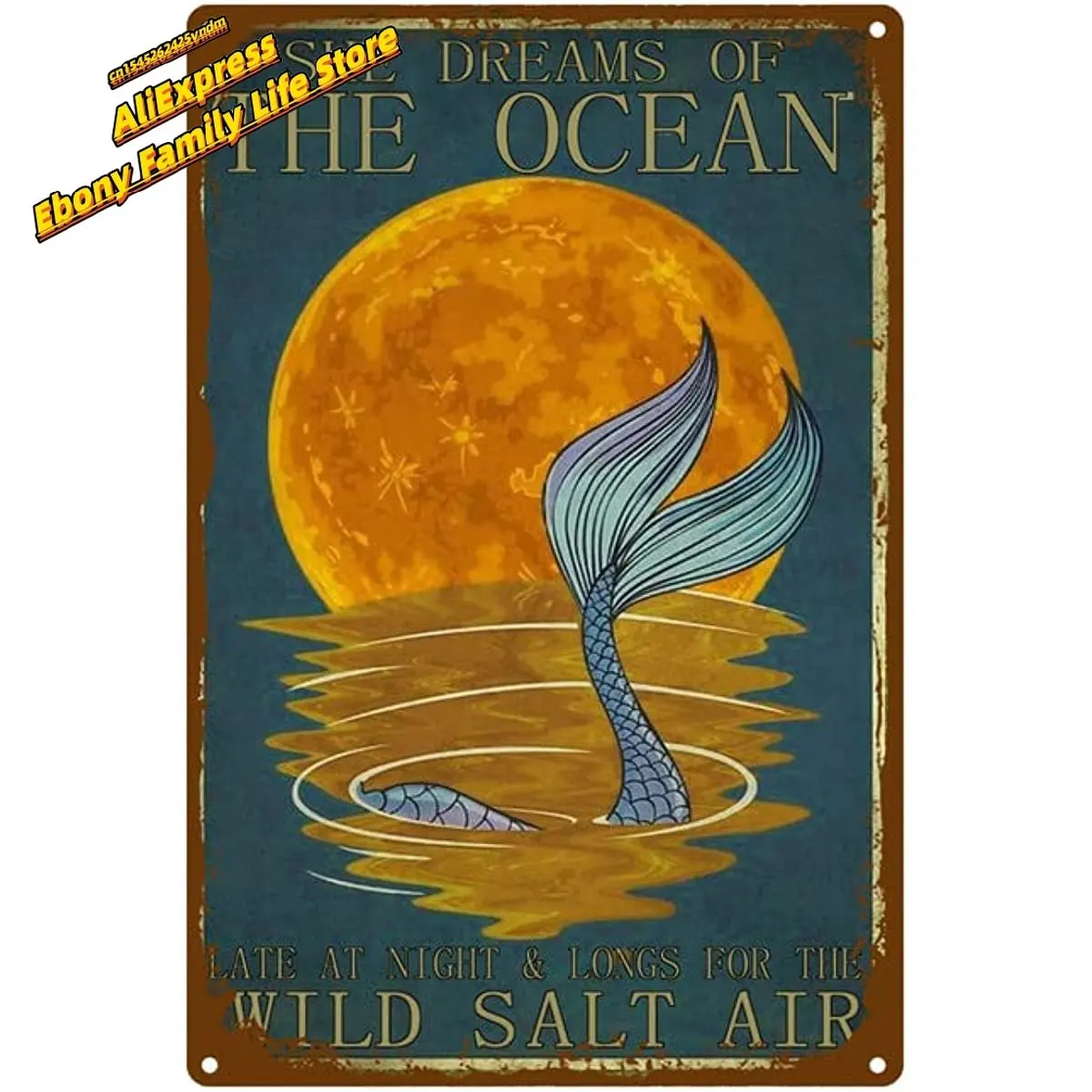 

Она мечтает о океане поздно ночью и долго ждет дикой соли воздуха Ретро металлический жестяной знак винтажный алюминиевый знак для дома
