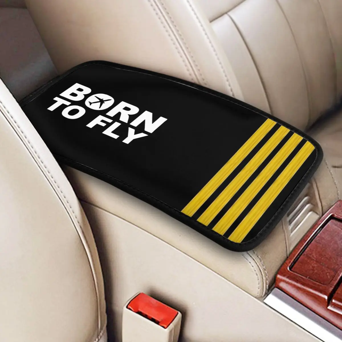

Car Armrest Cover Mat Leather Born To Fly Captain Stripes Center Console Cover Pad Pilot Air Fighter Auto Accessories Interior