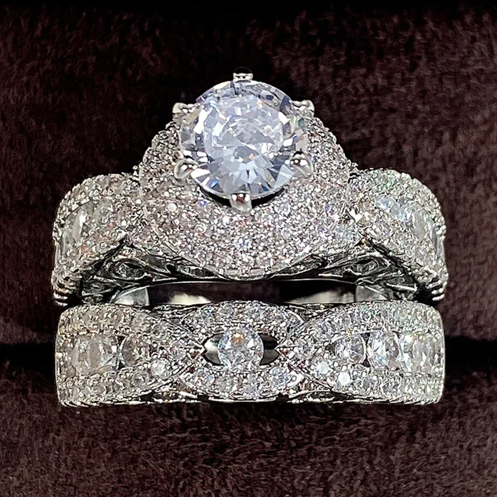 2022 модные обручальные кольца для женщин новый модный дизайн 2 шт. с кубическим