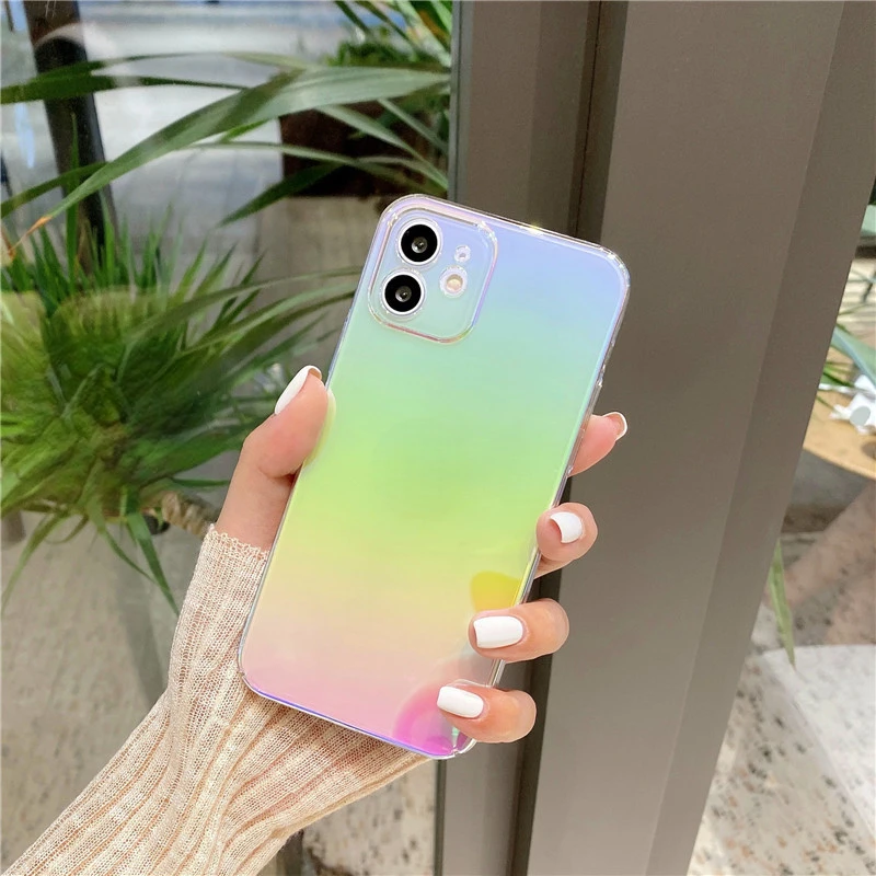 

2022 Trend For iPhone 13 12 11 Pro Max X XR XS Max 7 8 Plus Mini SE Transparent Aurora Hard PC Back Cover Gradient Laser Phone C