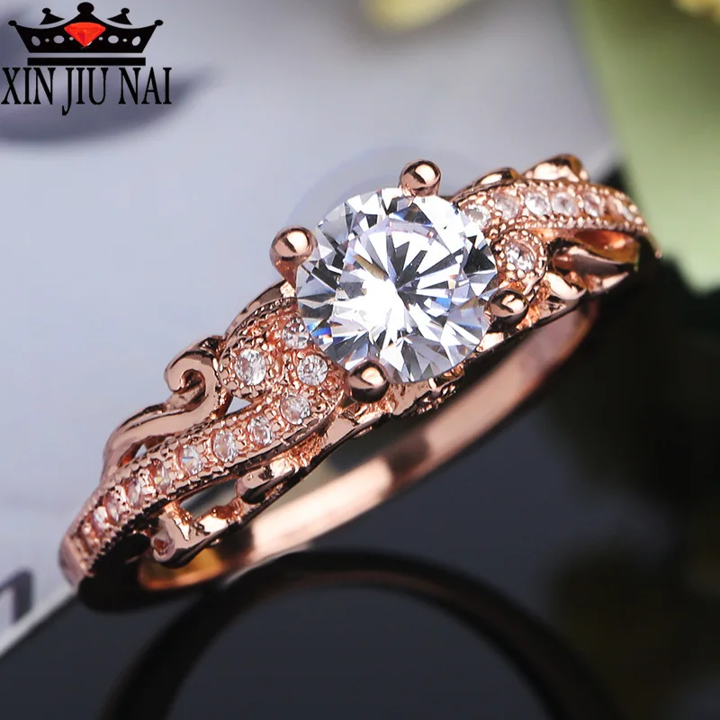 

Elegant Retro Rose Gold Color Rings Four Claw Solitaire Cz Crystal Forever Wedding Ring Jewelry For Women Bands Jewelry 6-10
