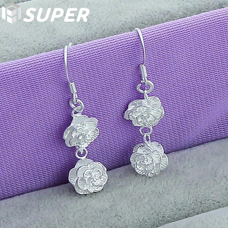 

Женские серьги-подвески в виде цветка розы, серебро 925 пробы