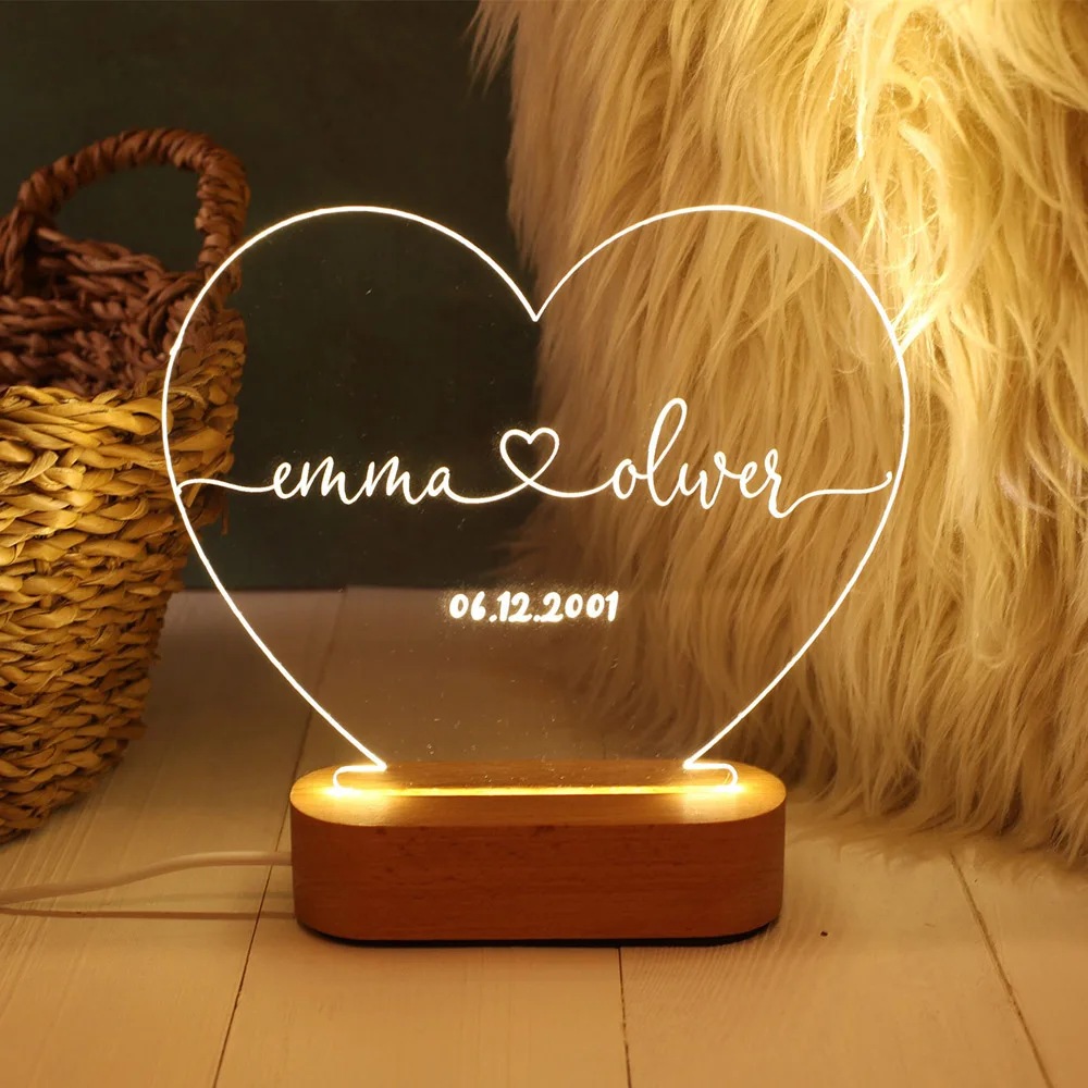 

Custom Night Light As Valentines Day Anniversary Romantic For Bedroom Lamp Night Couple For Him Names And Date Engagement Gift
