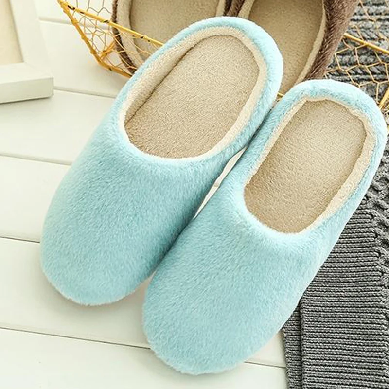 

Winter Home Men And Women Solid Color Slippers Fashion Couple Plush Slippers Non-slip Warm Indoors Bedroom Floor Shoes