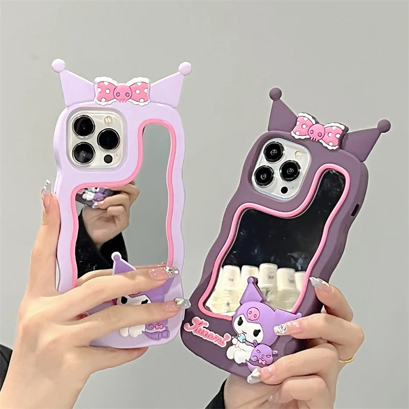 

Sanrio Cute Kuromi Makeup Mirror Phone Case for IPhone 14 Pro Max 13 12 11 ProMax Silicone Soft Cover Y2k Girl Phone Accessories