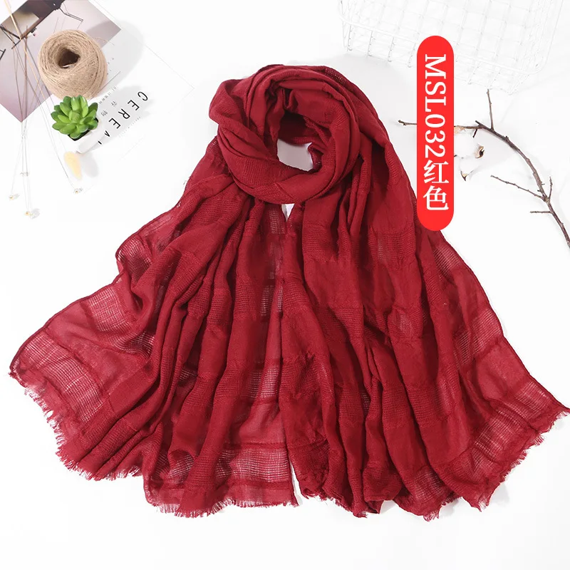 

H007 Solid color openwork scarf Spring new style cotton and linen literary wind lady shawl