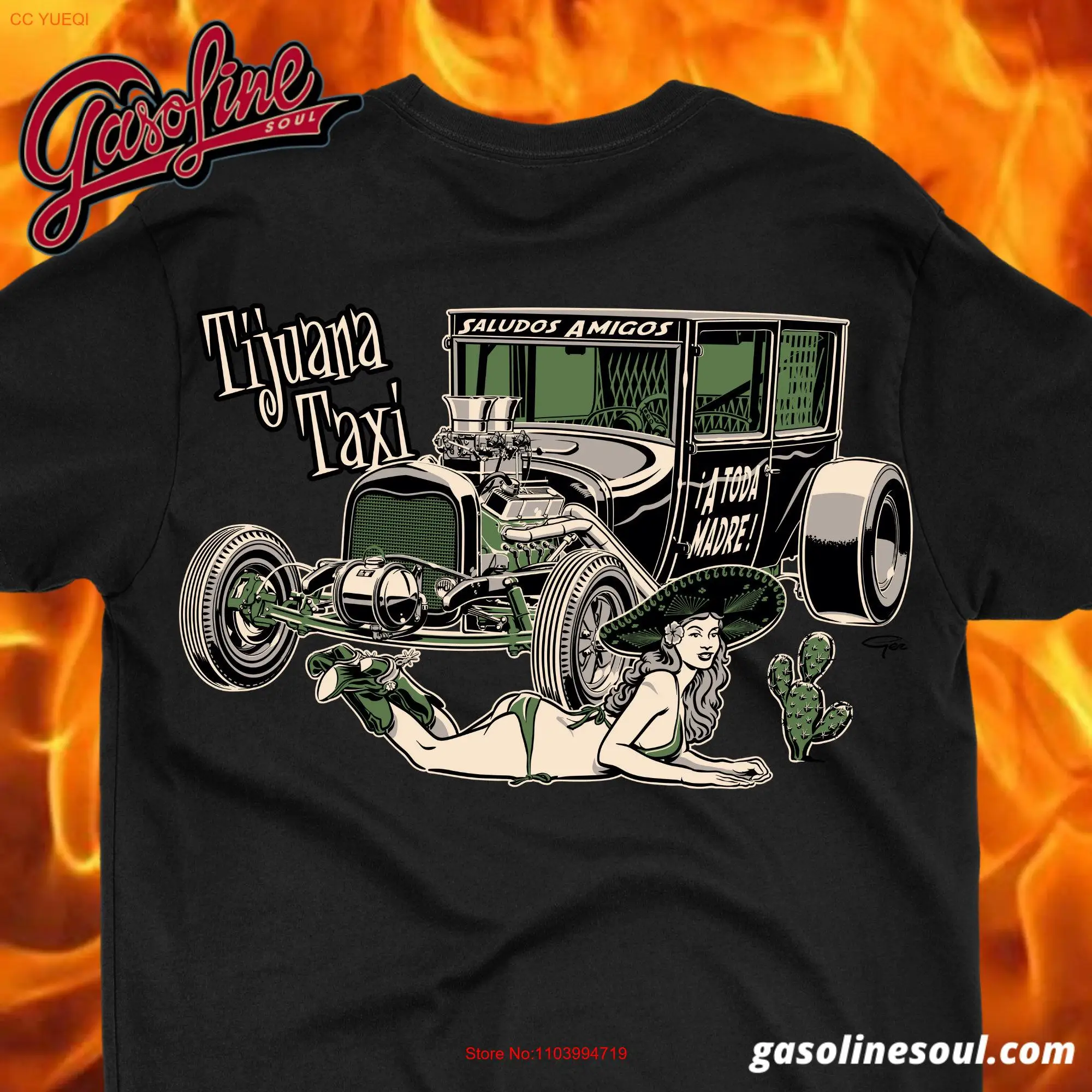 Футболка TIJUANA TAXI Hot Rod для него папа Gearhead День отца бензиновая душа с длинными или