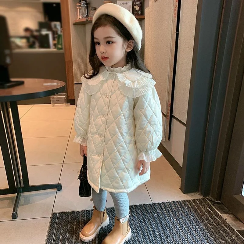 

Winter Kids White Lace Collar Parka Jacket Children Clothing Girls Jacket Clothes Coat Snowsuit Outerwear Overcoat