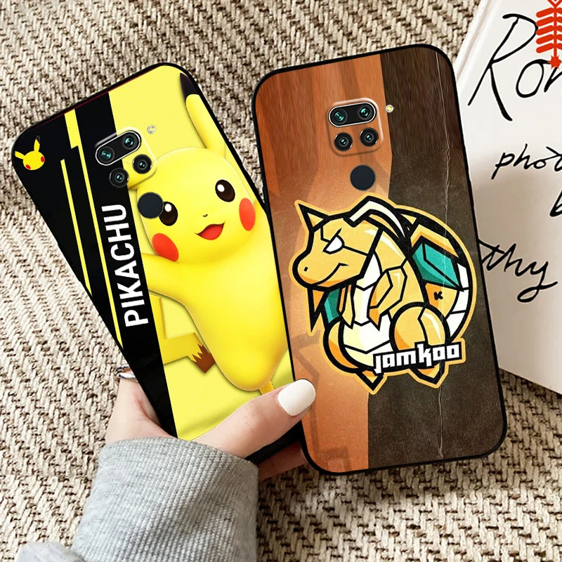 

Japan Pokemon Pikachu Phone Case For Xiaomi Redmi Note 9 9T 9S 9 Pro 5G Coque Liquid Silicon Carcasa Silicone Cover Black Soft