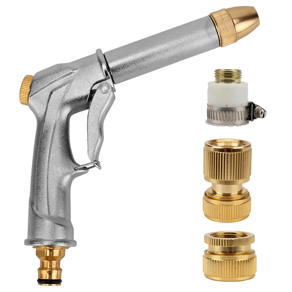 

Car Water Gun Multi Water Spray Modes Adjustable Plated Copper For Car Garden Cleaning High Pressure With 3 Connector