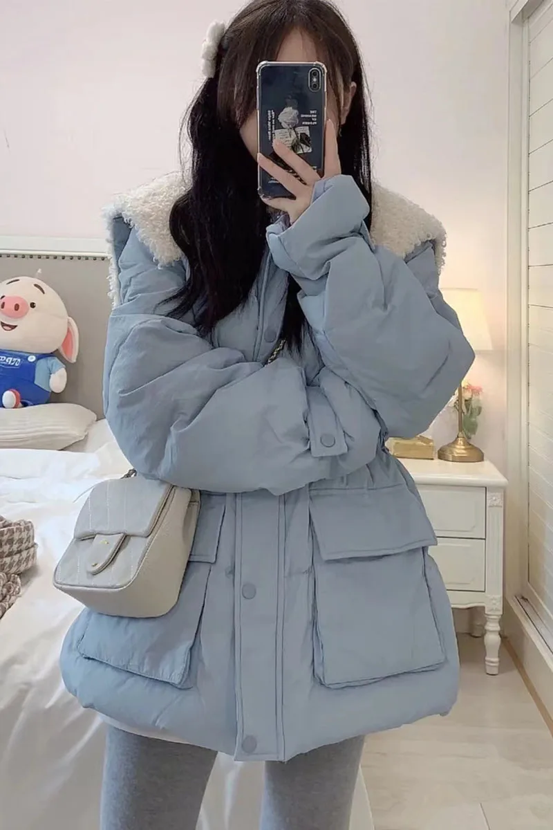 Новый кукольный воротник синяя хлопковая одежда женская зимняя для хлеба в