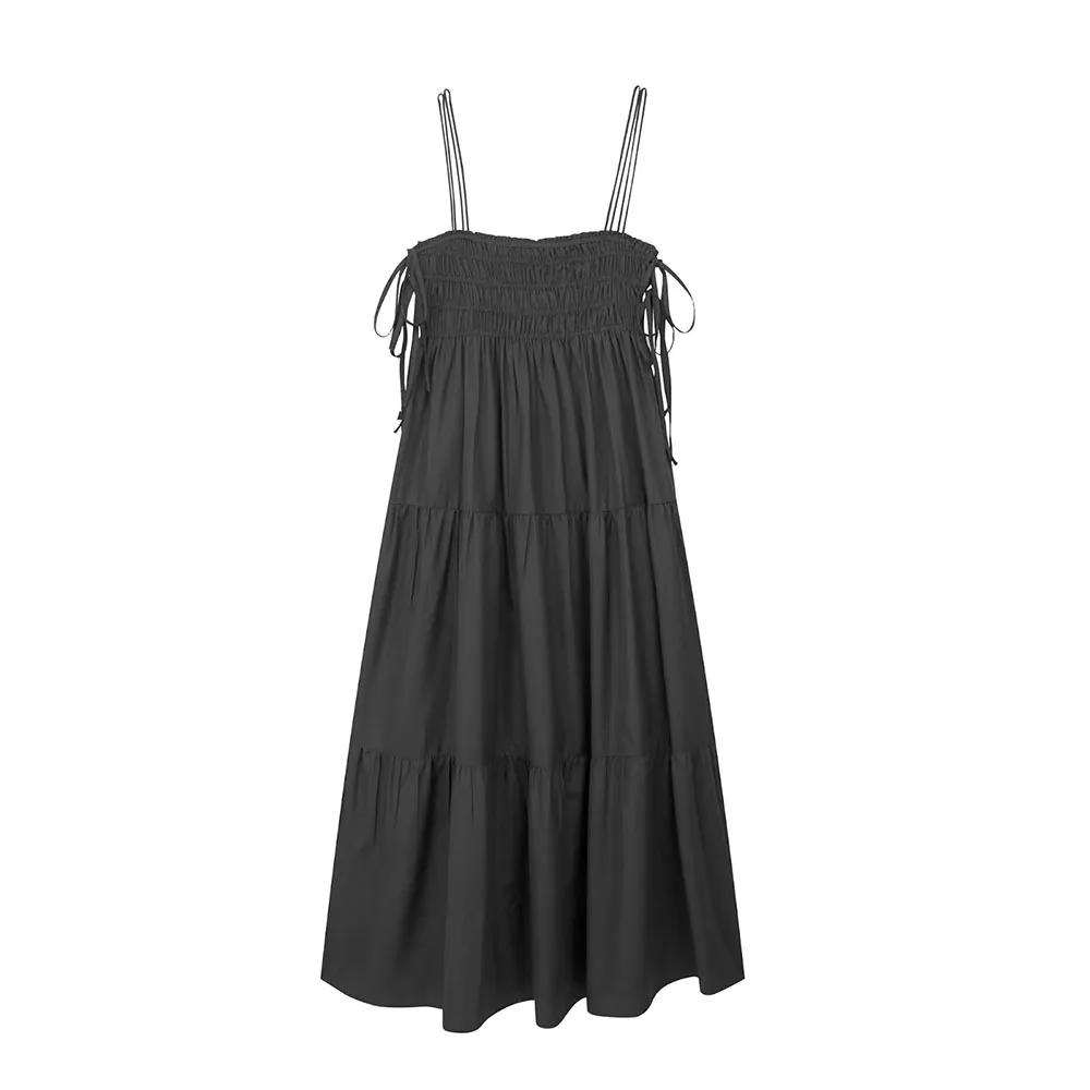 

Женское драпированное платье PB & ZA, повседневное длинное платье без рукавов с открытой спиной и бантом на бретельках, лето 2023