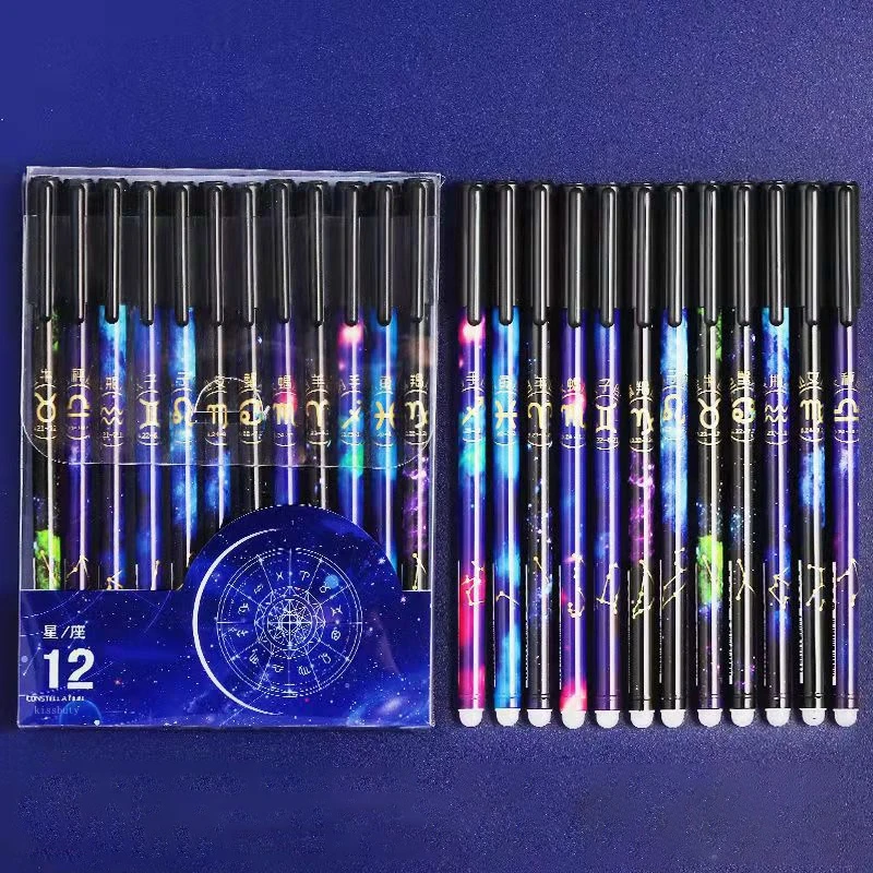 

12Pcs Constellation Erasable Gel Pen Black/Blue ink 0.5mm Washable Handle Kawaii Pens Refill Rods School Pen Writing Stationery