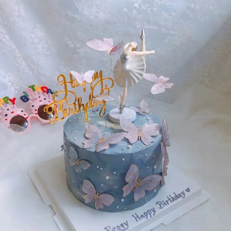 Stamping Gold Pink Butterfly Cake Toppers Princess Girl Wedding Happy Birthday Party Decor Dessert |