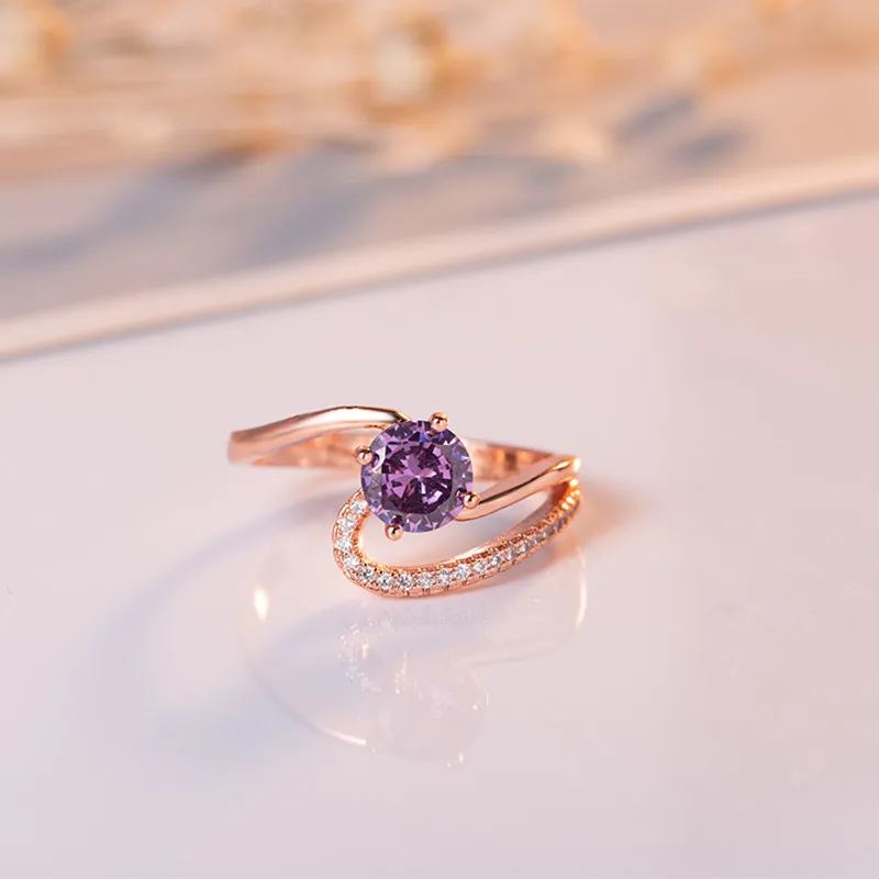 Solid 14K Rose Gold Real Amethyst Ring for Women Anillos De Silver 925 Jewelry Bizuteria Amethyst Gemstone Anel Ring Females Box