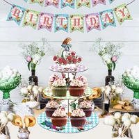 3 tiers cartoon rabbit alice tea rose flowers birthday party papercupcake display stand poker baby shower party cake supplies