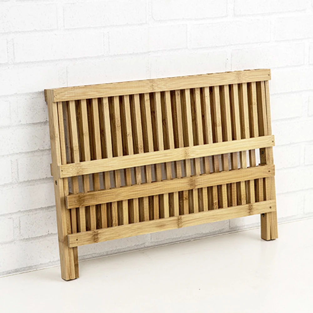 

Easy Clean Folding Practical Plate Space Saving Drainer Gifts Natural Bamboo Home Kitchen Retro Dish Drying Rack Durable 2 Tier