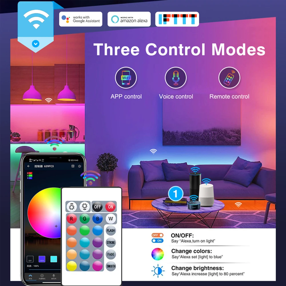 Bluetooth LED Light Strip 2835 5050SMD WIFI RGB Flexible Ribbon Waterproof with Remote Control APP TV Backlight Bedroom Decor |