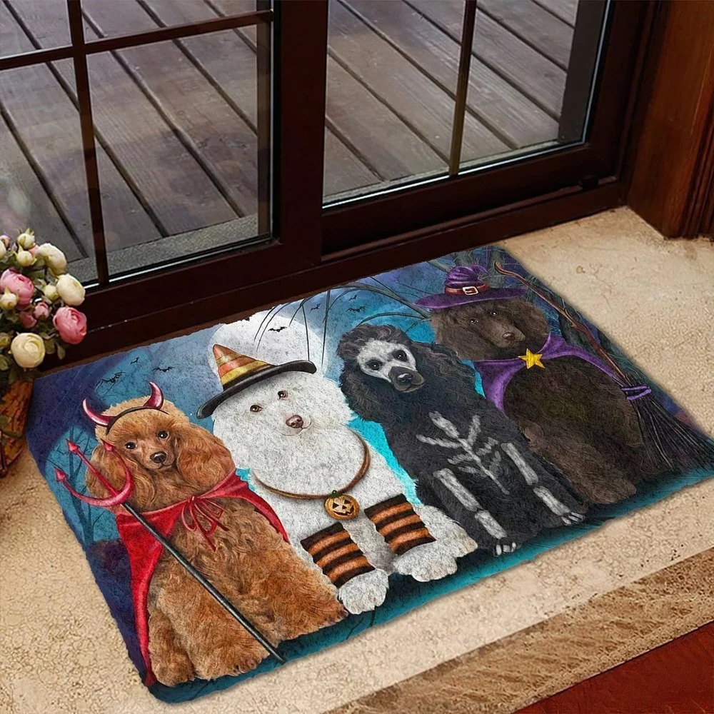 

3D Graphic Halloween Doormat Animals Dogs Poodle Dog House Doormat Print Absorbent Mat Floor Door Mat Non-Slip Doormat