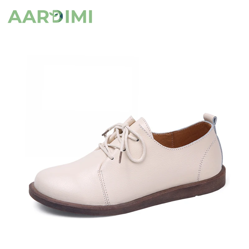 

Женские туфли-оксфорды AARDIMI на шнуровке, натуральная кожа, плоская подошва, круглый носок, повседневная обувь для весны и осени