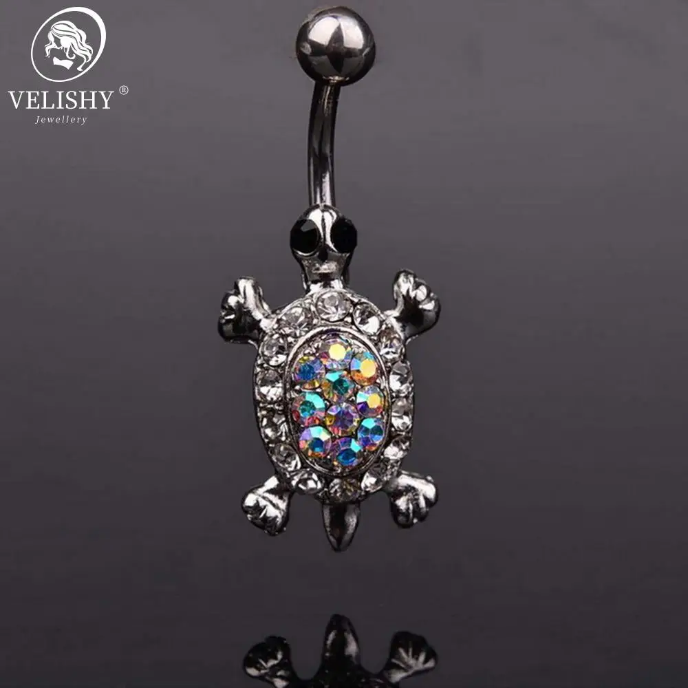 

1pc New Crystal Turtle Dangle Navel Belly Button Ring Bar Body Jewelry Turtle Navel Nail Cute Multicolor Body Piercing